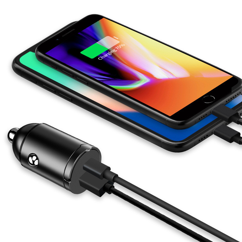 ที่มองไม่เห็นที่ชาร์จในรถยนต์ขนาดเล็กดึงแหวน PD30W Car Charger Dual PD Fast Charge Zinc-in-Metal USB