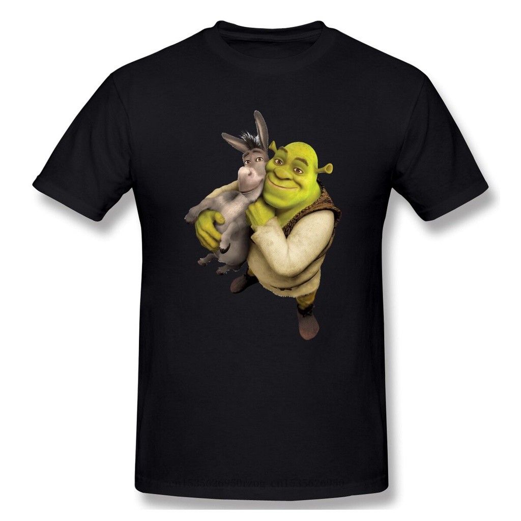 และ Donkey พิมพ์ผ้าฝ้ายเสื้อยืด Shrek Comedy ฟิล์มผู้ชายแฟชั่น Streetwear top tee 16 +