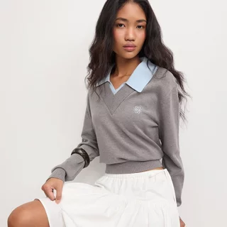 [Pomelo] เสื้อสเวตเตอร์คอวีดีไซน์เลเยอร์ / Layered V-neck Pullover Sweater