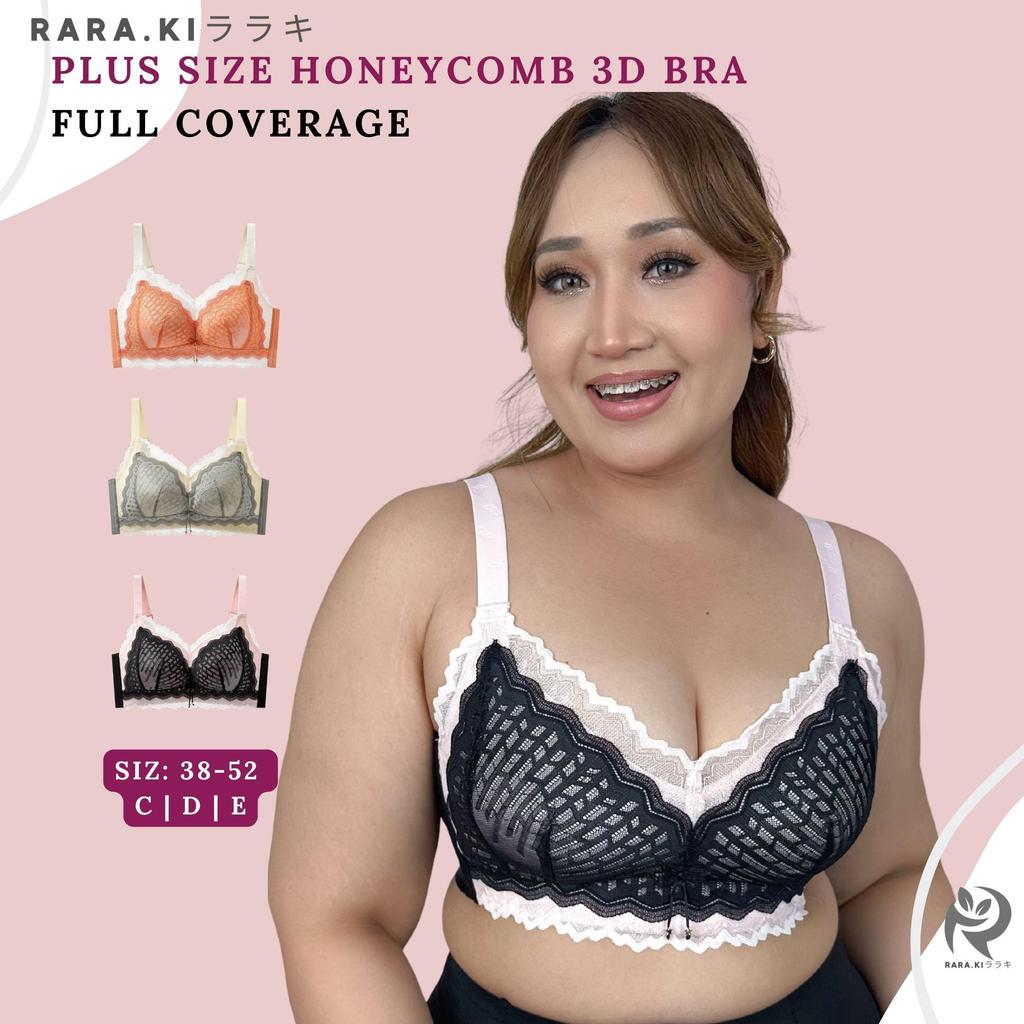 RARAKI PSFF 068 Plus-Size Honeycomb 3D Bra Full Coverage (Wireless 4-Hook) Size 38-52 (CDE)