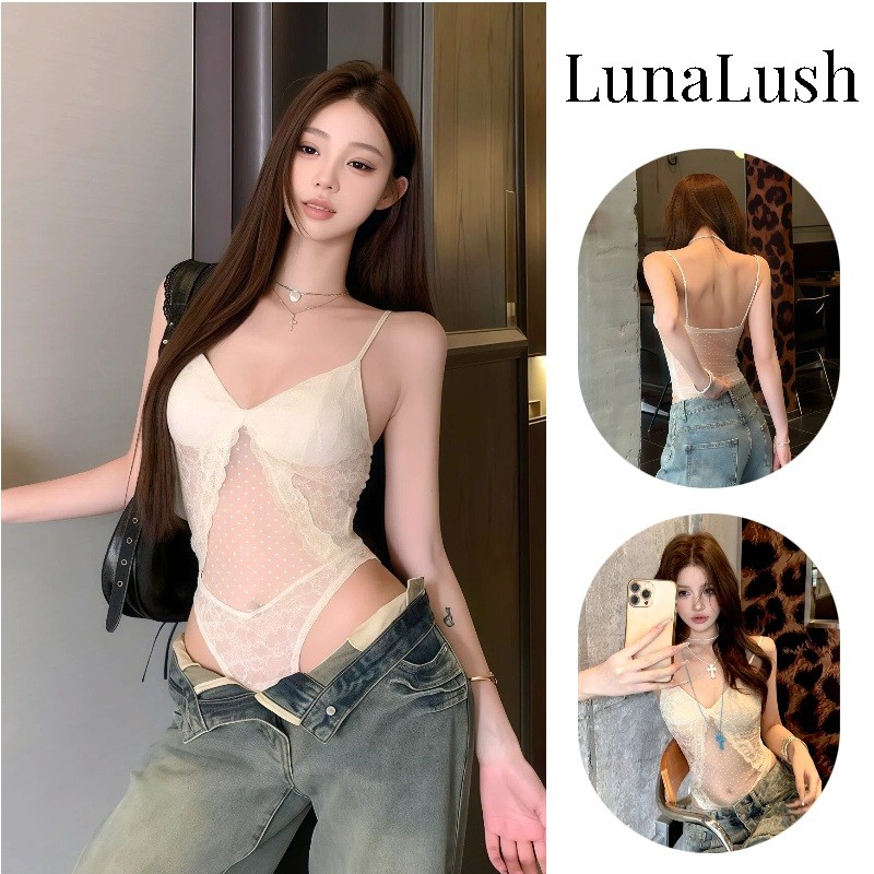 LunaLush✨เสื้อคุณภาพดี เสื้อผ้าผู้หญิง บอดี้สูท 2026 มาใหม่ สไตล์เกาหลี ลูกไม้ เข้ารูป FY5078-0