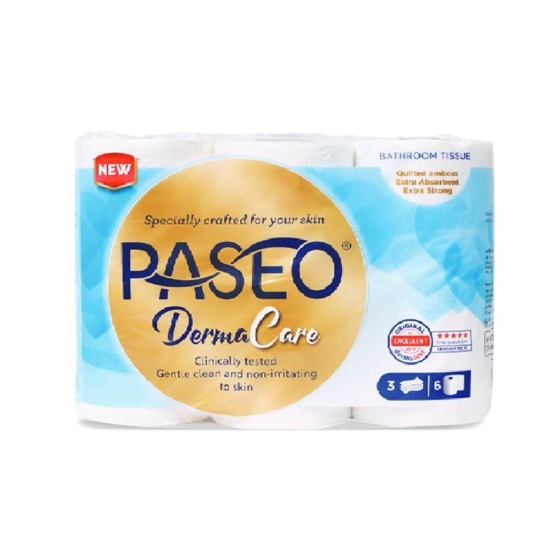 PASEO กระดาษชำระ รุ่น เดอร์มาแคร์ หนา 3 ชั้น แพ็ค 6 ม้วน
