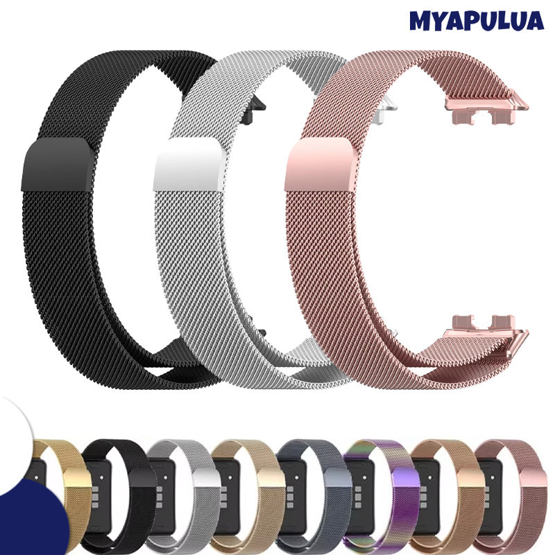 สายรัดข้อมือโลหะแม่เหล็ก for Huawei Band 10 9 8 NFC สายรัดข้อมือสแตนเลส Milanese Loop for Smartwatch Huawei Band 10 9 8