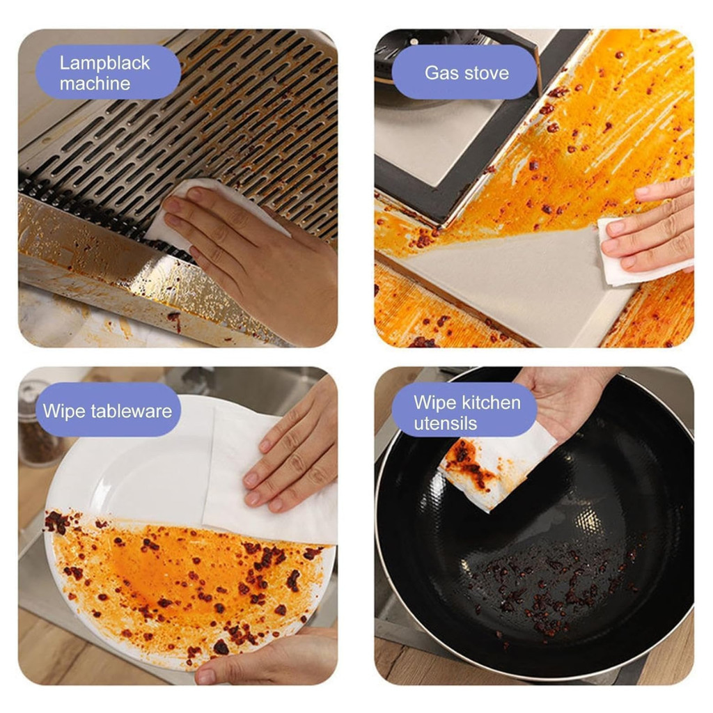 แผ่นทำความสะอาดครัว 5ห่อ 80แผ่น/ห่อ  มีฟองในตัว กลิ่นเลมอน ผ้าทำความสะอาด เช็ดคราบมัน - รูปที่ 3