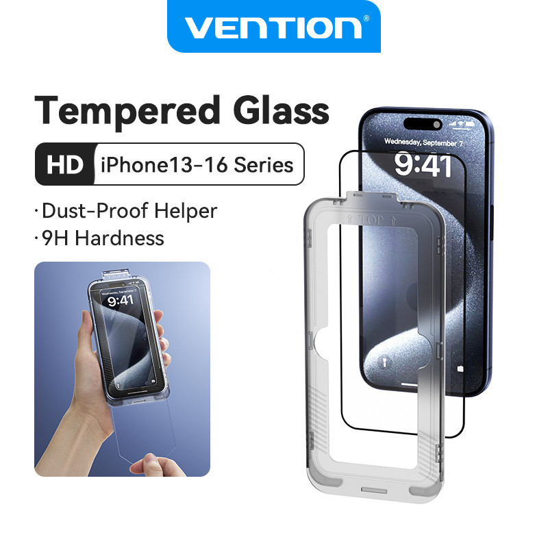 Vention ป้องกันหน้าจอ iPhone สําหรับ iPone 13/14/15/16 Pro Max Plus HD กระจกนิรภัยพร้อมเครื่องมือติด