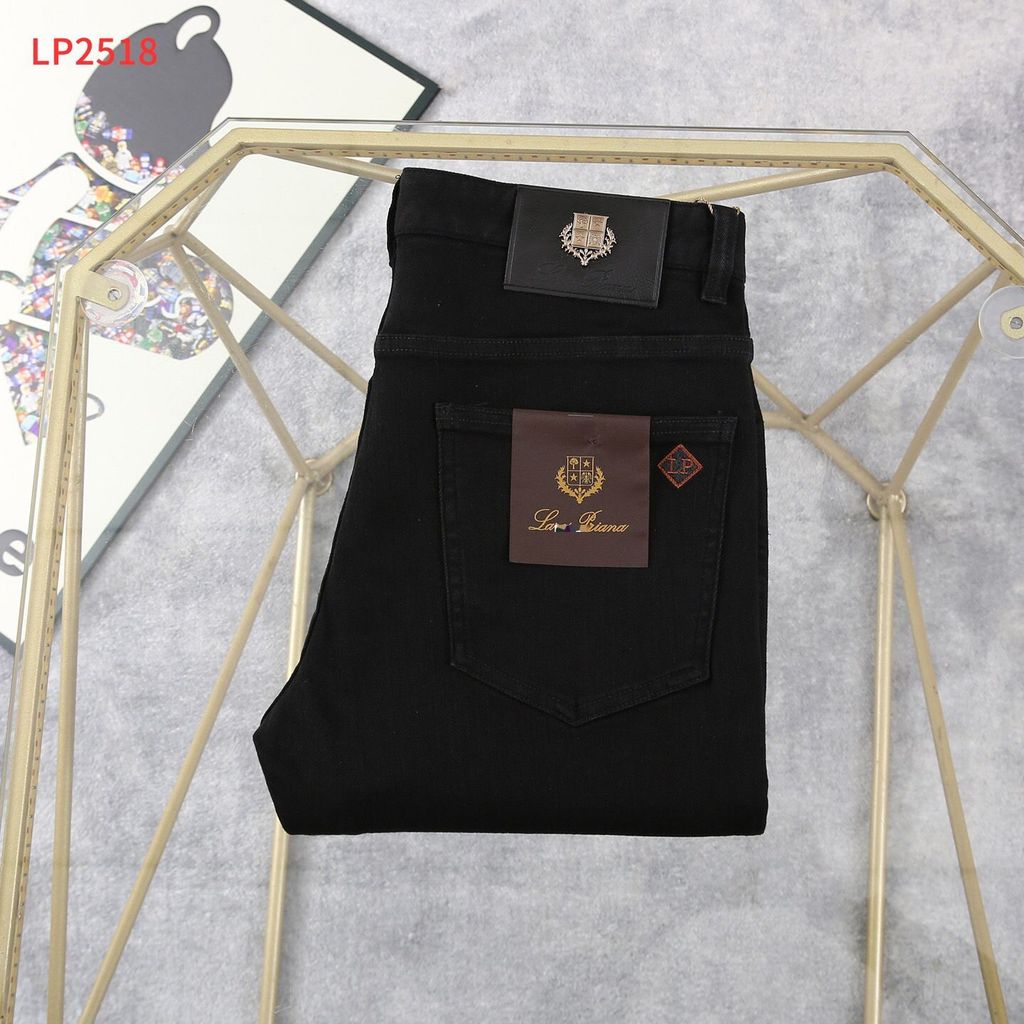 W0K6 LP///Loro 25New Autumn Winter Men's Jeans Cotton Straight Mid-Waist Long Pants Black Versatile 