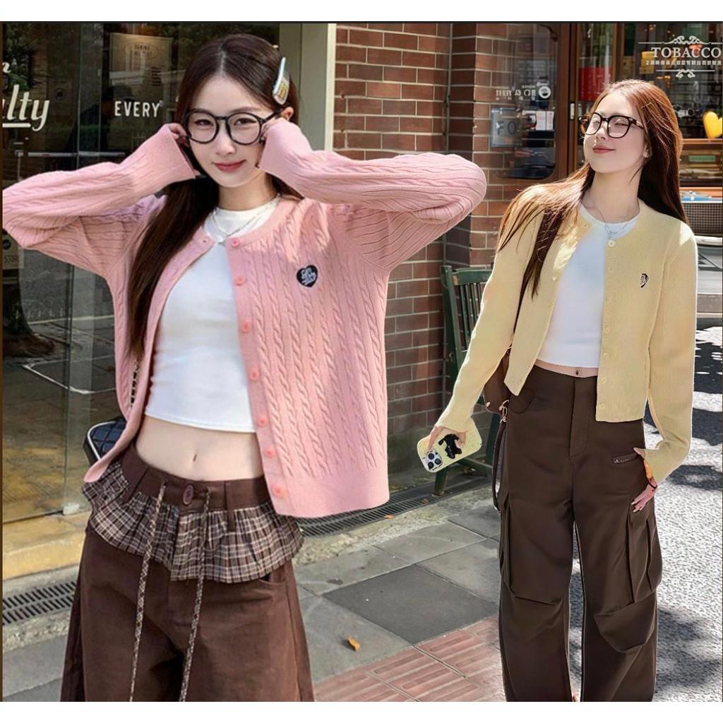15274 เสื้อถักแขนยาวสำหรับผู้หญิง สีพื้น ดีไซน์แบบคาร์ดิแกนสไตล์เกาหลี เหมาะสำหรับใส่ในฤดูใบไม้ผลิและฤดูใบไม้ร่วง