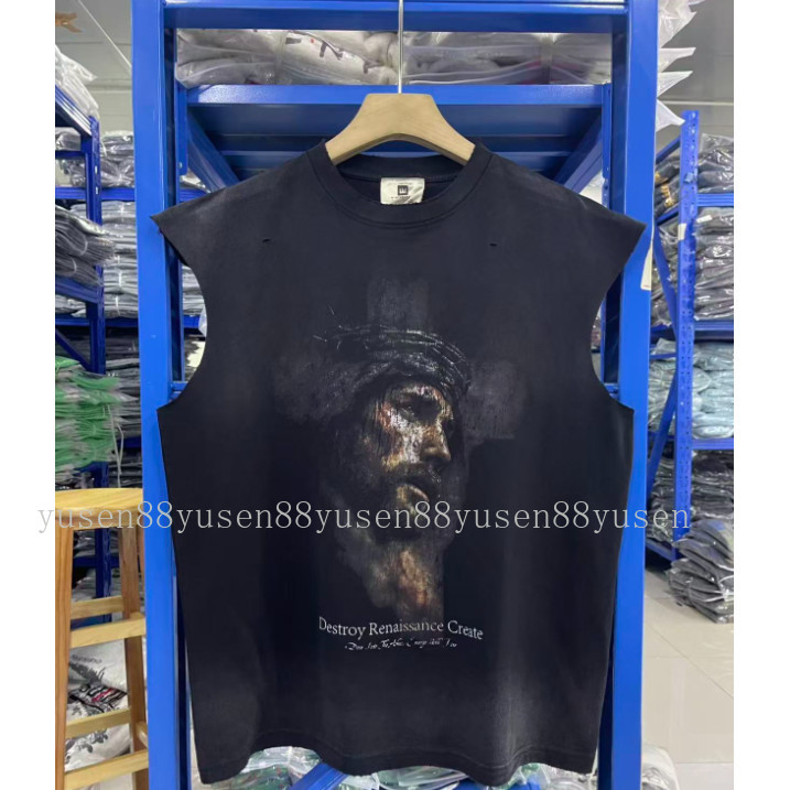 Jesus Avatar Limited Print Wash Water Distressed T-Shirt Vest