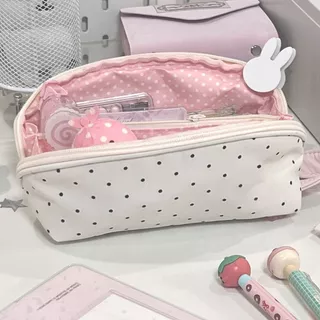 WKPFR893 ดินสอ , Polka Dot กระเป๋าปากกาความจุขนาดใหญ่, กระเป๋าเก็บเครื่องเขียนรูปเปลือกหอยอเนกประสงค์แบบพกพาอุปกรณ์การเรียน