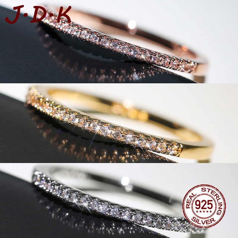 JDK 18K แหวนเพทายผู้หญิง Rose Gold สไตล์คู่รักเงิน 925