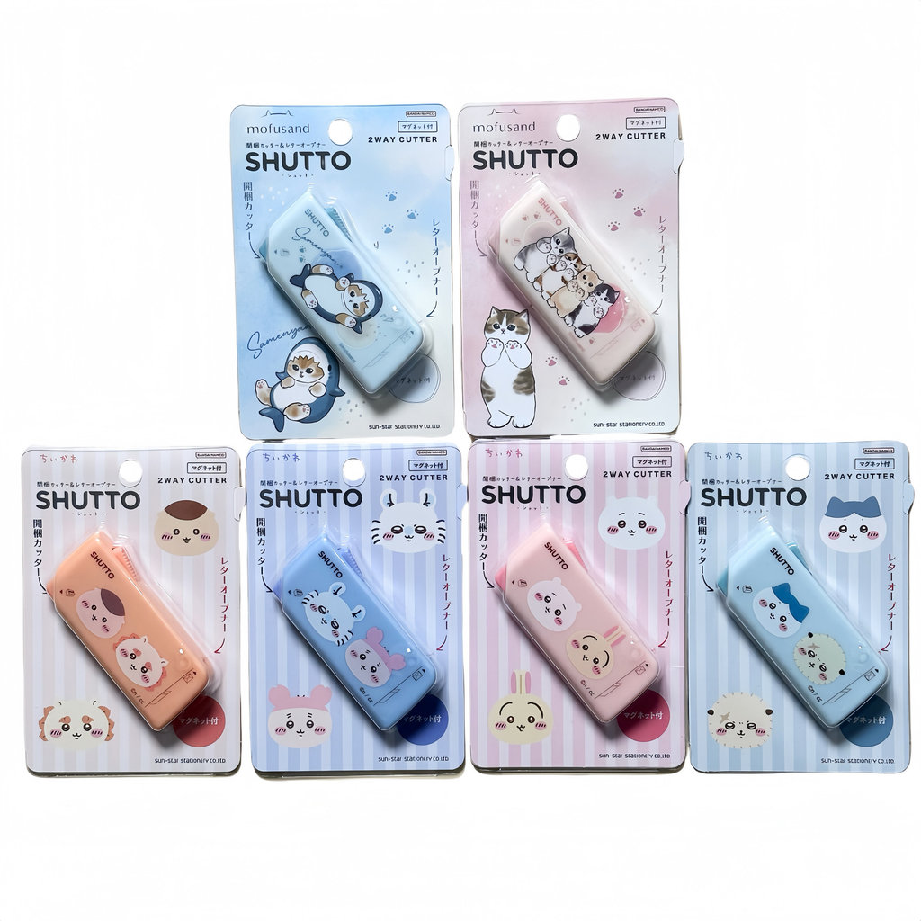 ญี่ปุ่น Sun Star chikawa chikawa Shark Cat Snoopy Union กรรไกรแบบพกพาที่เปิดตัวอักษรที่เปิดกล่อง