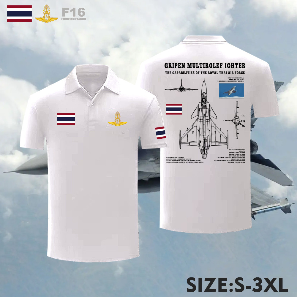 🎃 เสื้อโปโล F-16 พิมพ์เครื่องบินขับไล่ F-16 Peace Thailandผ้าฝ้ายสวมใส่สบาย S-3XL Unisex "F-16 FIGHT