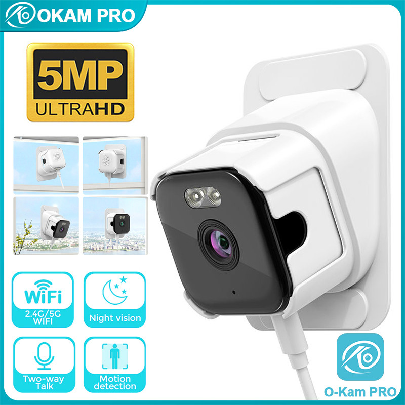 OKAM PRO APP HD 5MP 5X ZOOM กล้องหน้าต่างไร้สาย 5G WiFi ในร่มสองทาง Intercom การติดตามการเคลื่อนไหวส