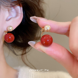 ต่างหูผู้หญิงลูกปัดสีแดงและไข่มุก มีความแวววาว สวมใส่ง่ายทุก…