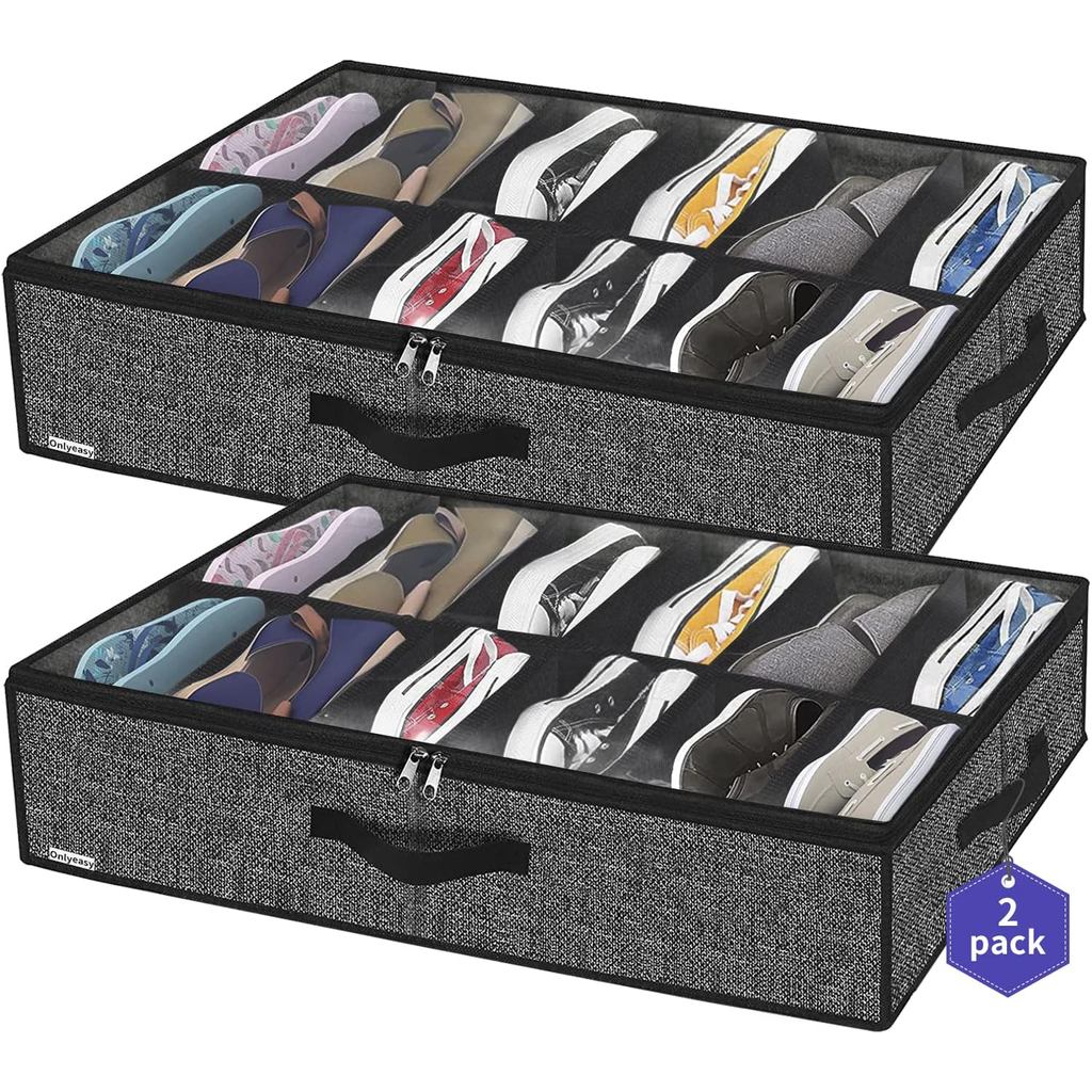 Onlyeasy Sturdy ที่เก็บรองเท้า Under Bed ชุด 2 ชิ้น Fit 12 ถึง 24 คู่ รองเท้า Underbed Closet Storag