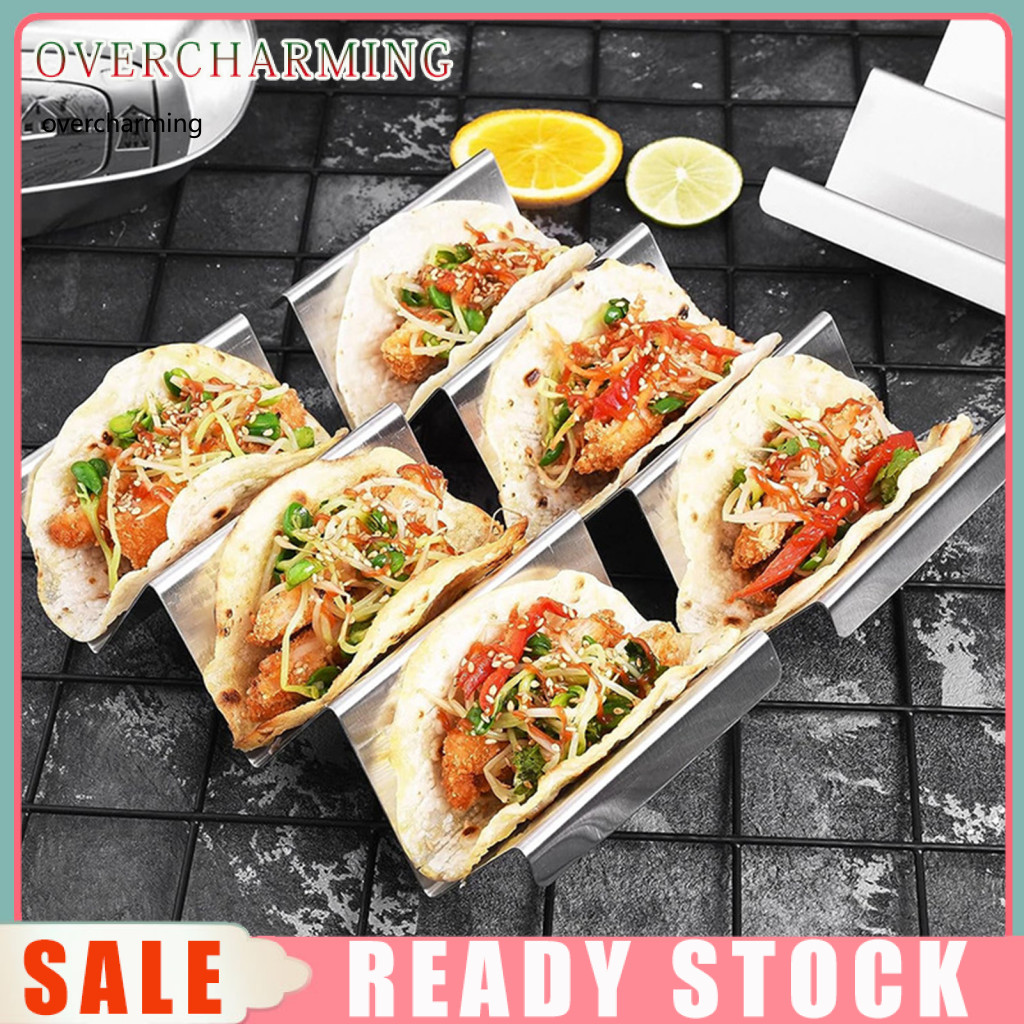 <over> Kitchen Taco Stand Taco Rack ถาดผู้ถือสแตนเลส Taco Holder Stand Reversible 2 หรือ 3 Tortillas