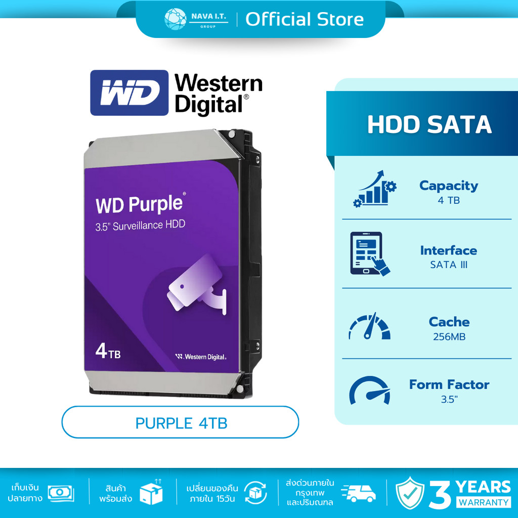 (มีส่งด่วน) WD HDD WD PURPLE 4TB (WD43PURZ)