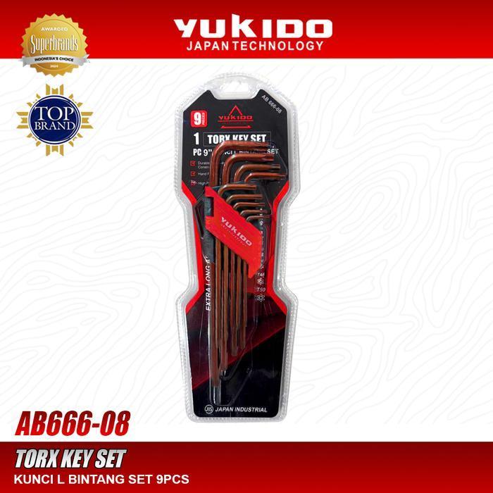 [ ST88 ] YUKIDO L Key S2 Star Flower Model Set 9PCS TORX Key Set AB666-08 S2 วัสดุเหล็กรับประกันตลอด