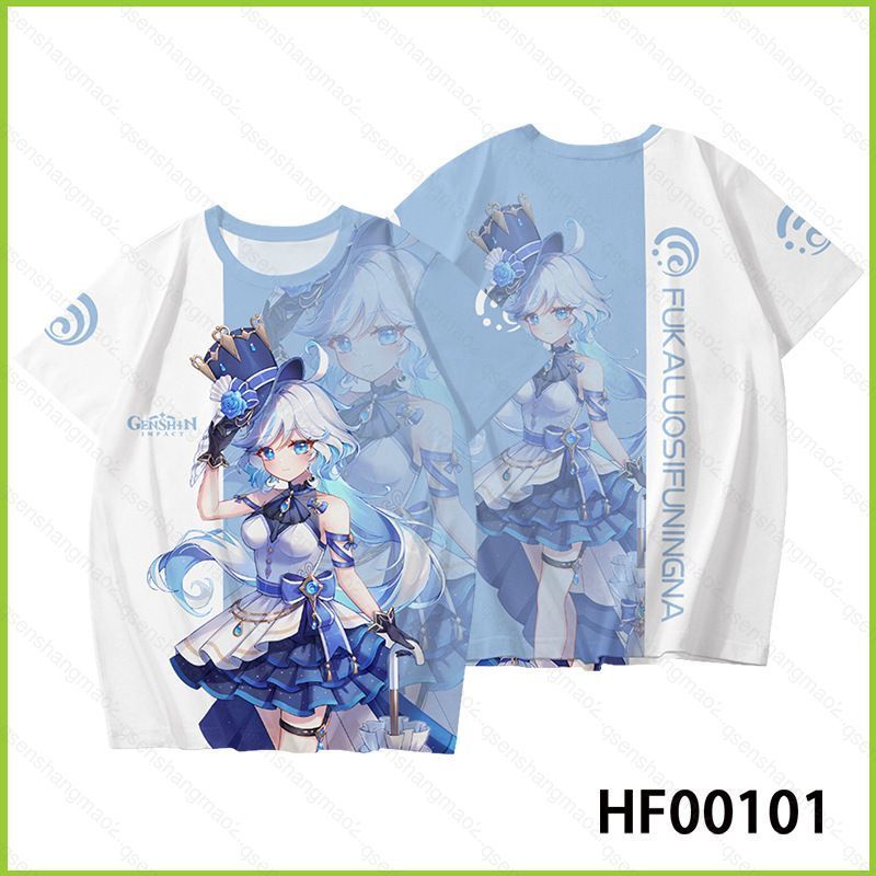 เสื้อยืดคอสเพลย์ Genshin Impact Furina Focalors พร้อมชุดกิโมโนและกางเกงขาสั้น SP2