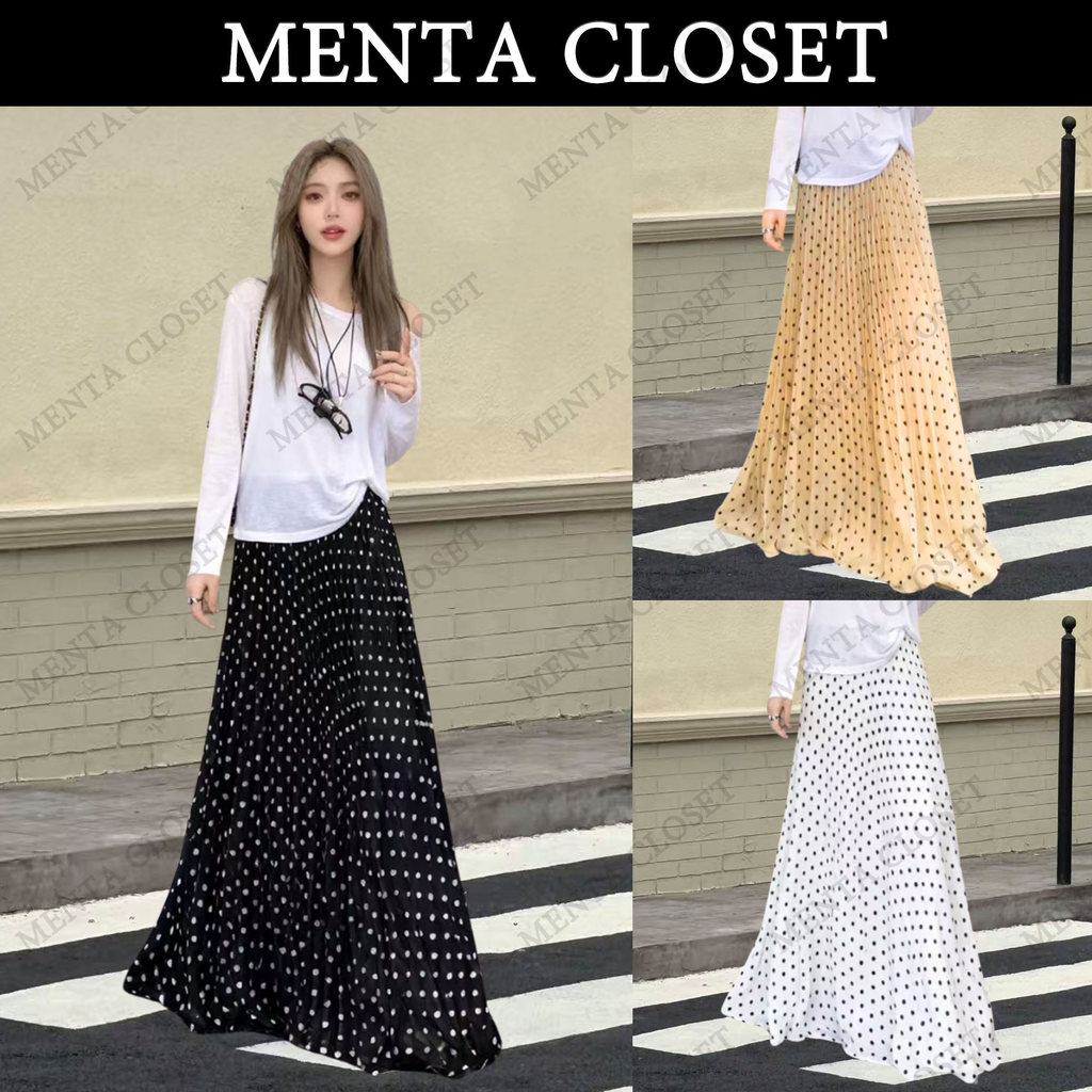 MentaCloset🖤 รุ่นใหม่กระโปรงลายจุด มีสามสีให้เลือก ดีไซน์เอวสูง กระโปรงจีบสไตล์เกาหลี กระโปรงครึ่งตัว🩵2059