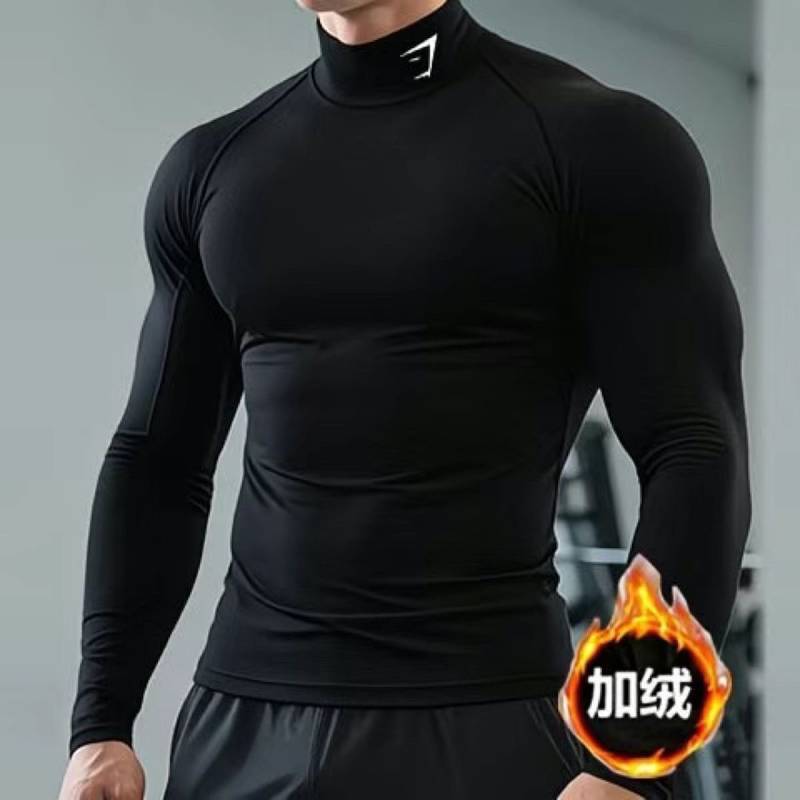 Fleece-Lined Workout Clothes Long-Sleeved Men's Shark Shark Basketball Sports Turtleneck Tights Bott