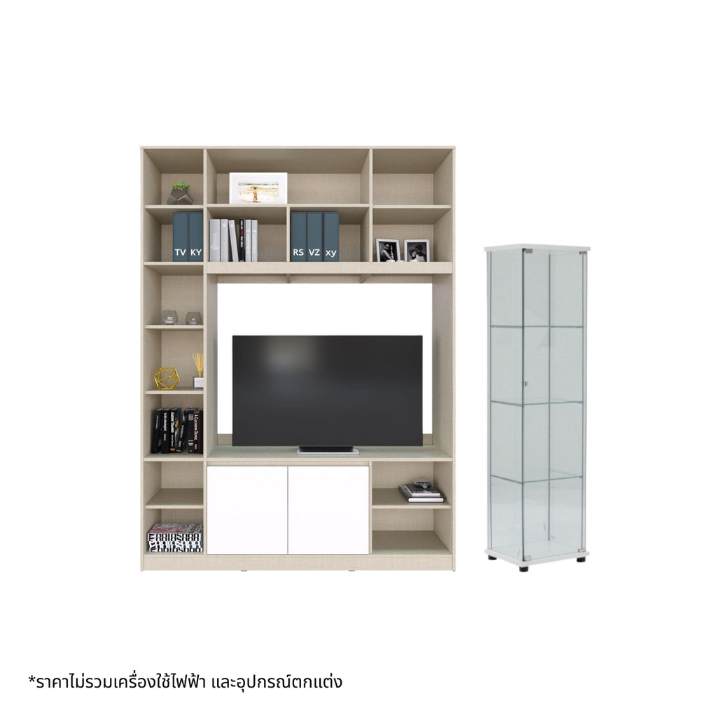 Koncept Furniture ชุดวางทีวี รุ่น Hanson พร้อมตู้โชว์กระจกใส Flassy  แบรนด์ KONCEPT FURNITURE