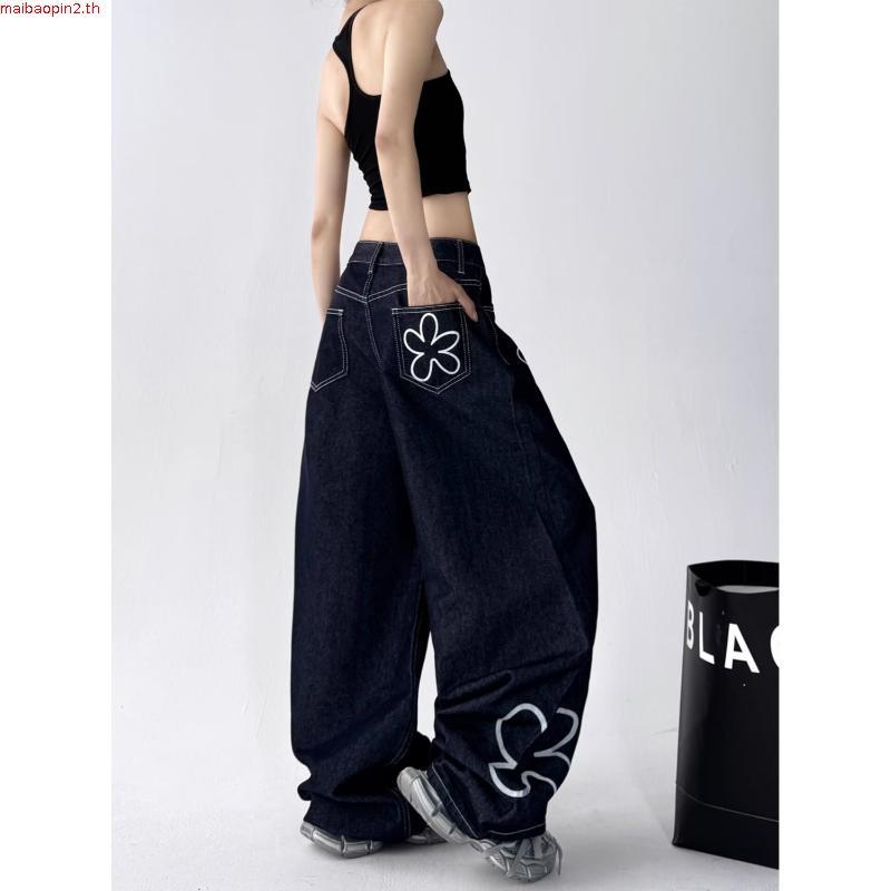 vela-กางเกงยีนส์ ผู้ชาย ทรงขากระบอก ทรงหลวม ออกแบบลายดอกไม้ สไตล์ฮิปฮอป baggy jeans