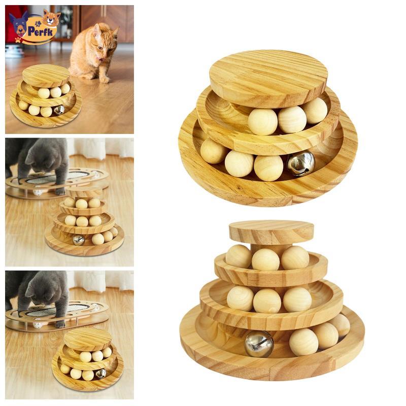 Perfk ไม้เนื้อแข็ง Cat Scratcher Ball Interactive Turntable ของเล่นแมวเฟอร์นิเจอร์ Protector Scratch Pad สําหรับแมวในร่ม