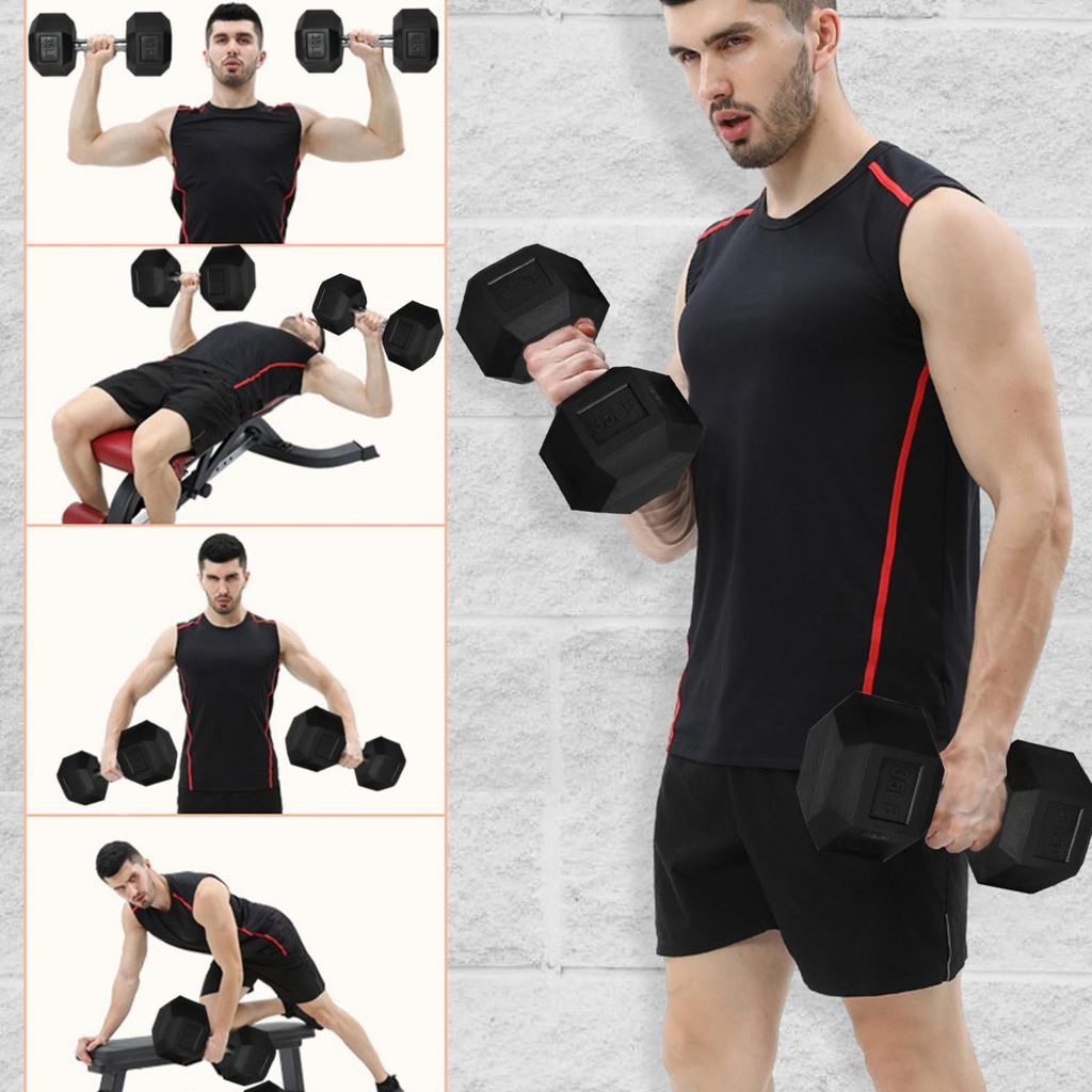 ดัมเบลล์ยาง5 กก. (1 ด้าน) ดัมเบล 5 kg ดัมเบลเหลี่ยม 10 kg ดัมเบล 6 เหลี่ยม ดับเบลยกน้ำหนัก ฟิตเนส บา