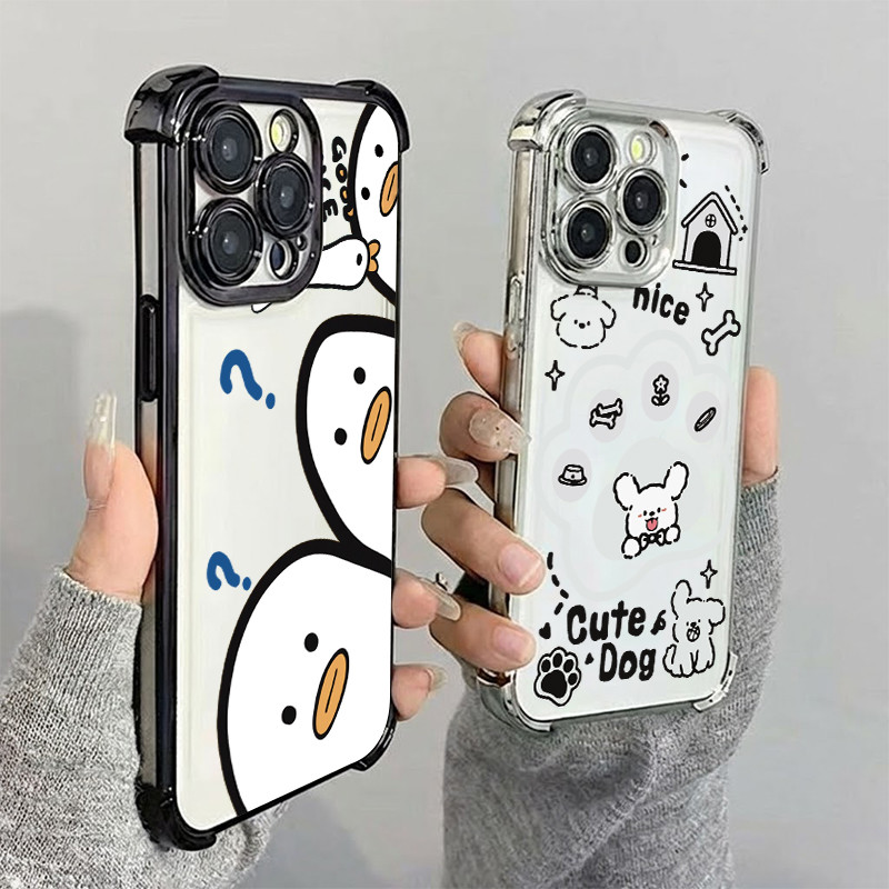 เหมาะสําหรับ iPhone 16 Pro Max 15 Simple Big White Swan 11 12 13 14 Pro 7 8 Plus X XR XS Max Plated 