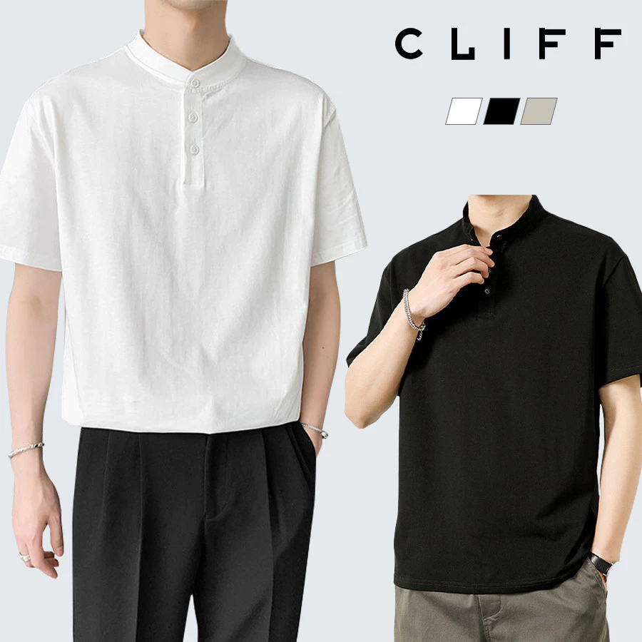 CLIFFเสื้อฮีนลี่คอปีกรุ่นฤดูร้อน เสื้อแขนสั้นหลวมสีพื้น สไตล์สบาย ๆ เกาหลี ดูผอม ไม่ต้องรีดผ้า
