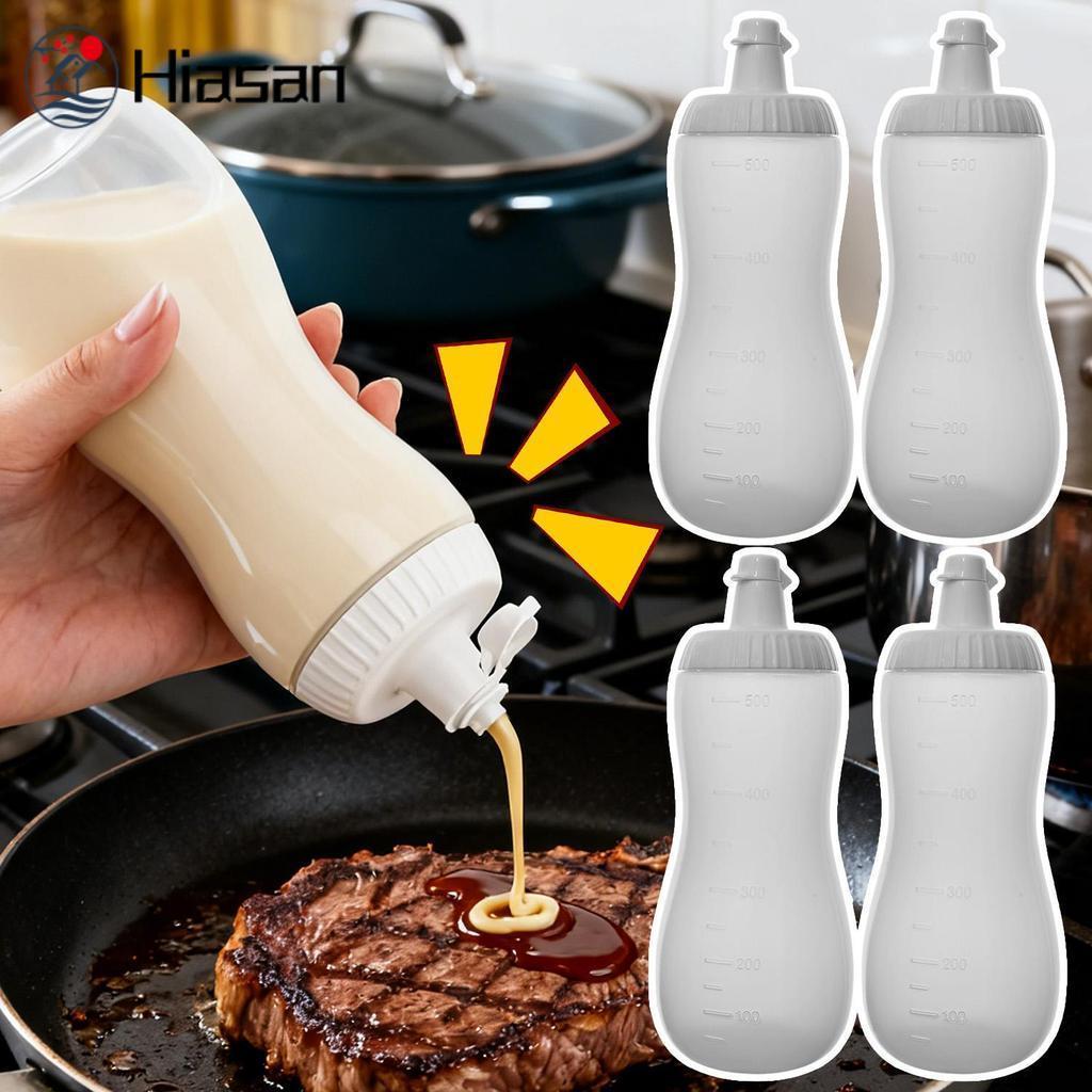 [HGB]เครื่องจ่ายซอสที่มีความแม่นยํา 5 ชิ้นพร้อมเครื่องหมายที่ชัดเจน | ขวดบีบโปร่งใสขนาด 500 มล. การอ