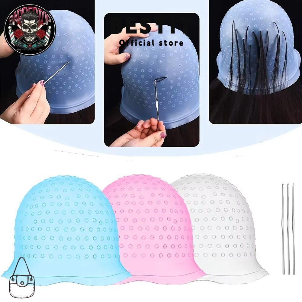BESTIT หมวกซิลิโคนสําหรับทําไฮไลท์ผม หมวกทำไฮไลท์ผม เข็มดึงผม Hair Dye Cap หมวกย้อมซิลิโคน