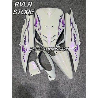 UNGU Smooth full body Cover full set Yamaha Mio sporty white purple plus transparent flower striping