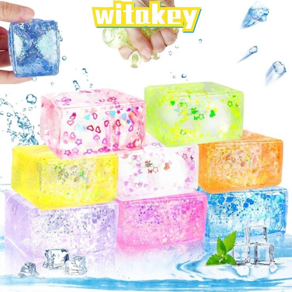 WITAKEY Glitter Squishy Cube, Decompression Soft Texture Gel Ice Cube, Creative Malt Sugar Slow Rise