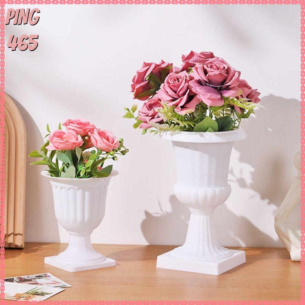 PINGD กระถางโรมัน ทรงขาสูงพลาสติก สีขาว ทรงแชมเปญ กระถางทรงโรมันสีขาว 3 ส่วน กระถางต้นไม้ ตกแต่งบ้าน แจกันดอกไม้