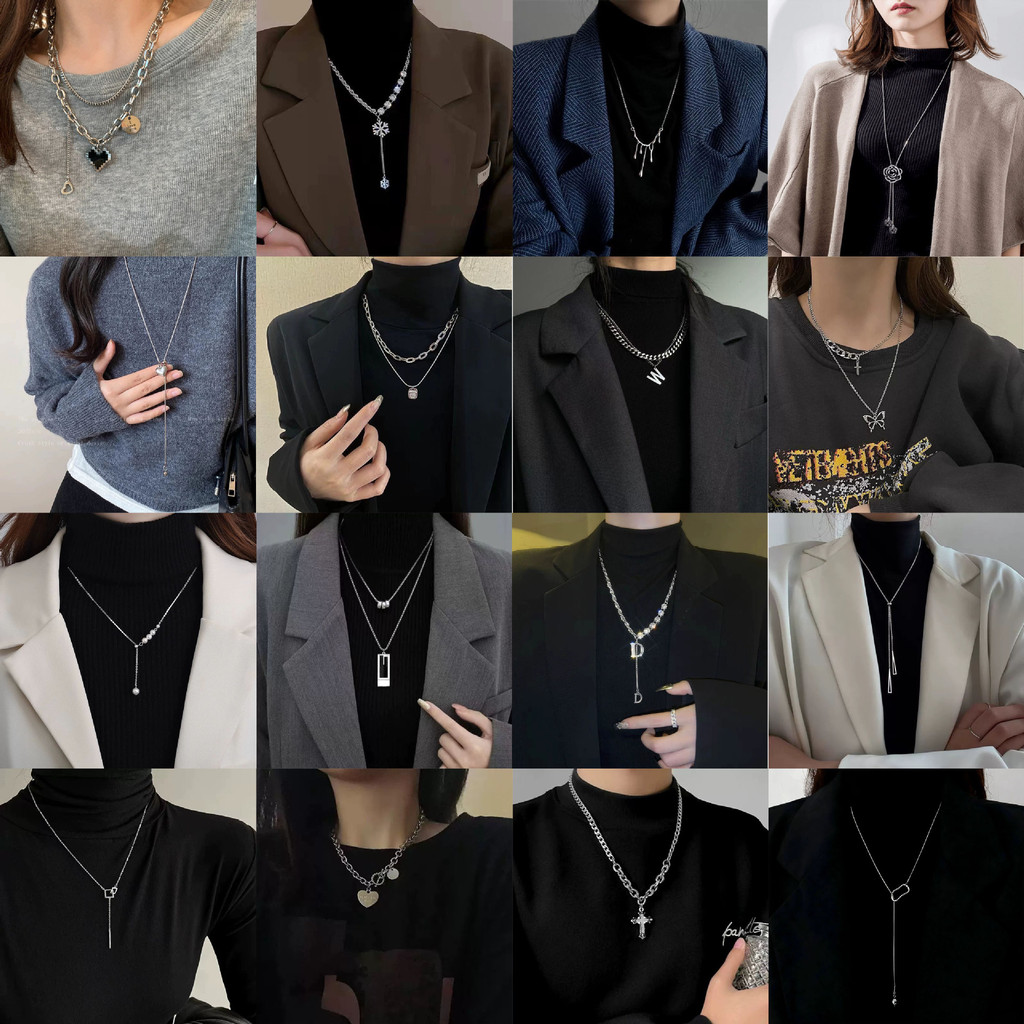 สร้อยคอยาว (ใส่กับเสื้อไหมพรม) จี้มุกประดับเพชร พู่ระย้า สไตล์เกาหลี เรียบหรู ใส่ออกงาน