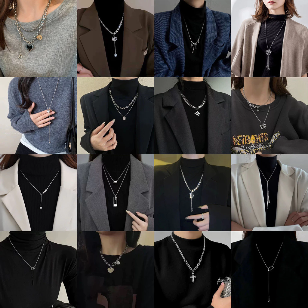 สร้อยคอยาว (ใส่กับเสื้อไหมพรม) จี้มุกประดับเพชร พู่ระย้า สไตล์เกาหลี เรียบหรู ใส่ออกงาน
