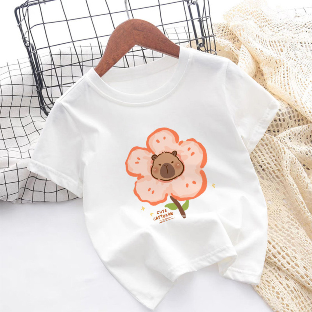 เสื้อยืดแขนสั้นสีขาวสำหรับเด็กในฤดูร้อน ทรงหลวมเรียบง่าย รูปหัวใจ เสื้อซับในเด็ก - รูปที่ 3