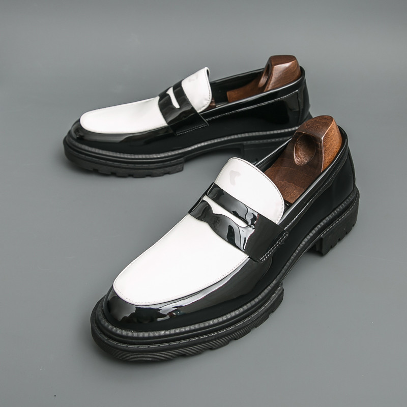 ผู้ชายทูโทนสี Penny Loafer Slip บนดึงรองเท้าชุดลําลองรองเท้าเรือรองเท้าหนังนิ่ม