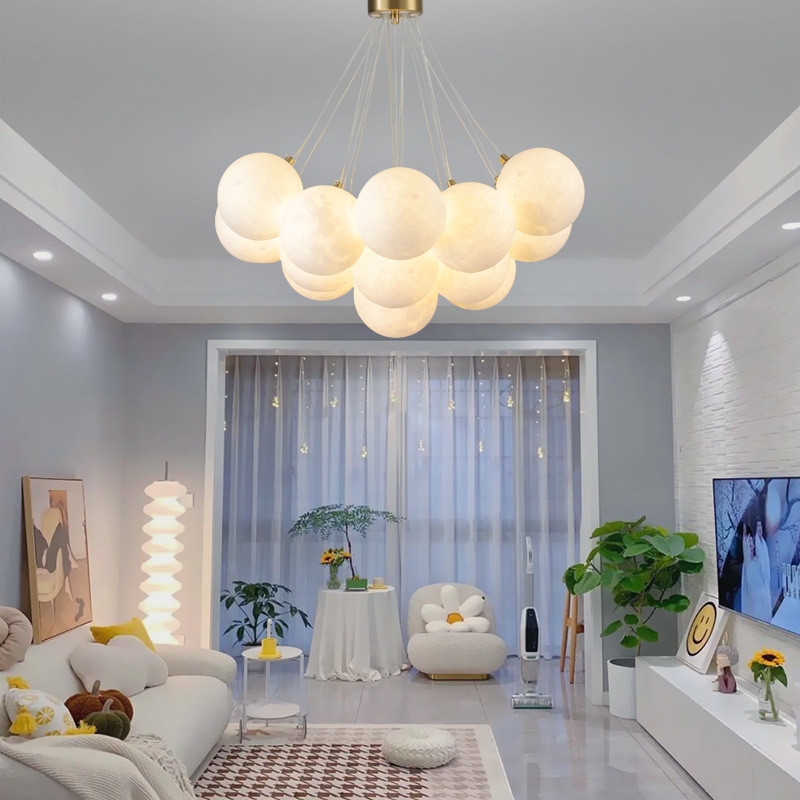 3D Moon Chandelier Nordic Minimalist Creative Living Room Dining Room Bubble Ball Bedroom Children's
