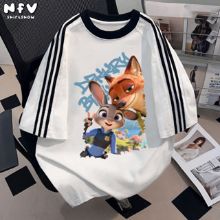 NFV แฟชั่นเกาหลี✨เสื้อยืดแขนสั้นคอกลม Zootopia ผ้าหนายับยากร…