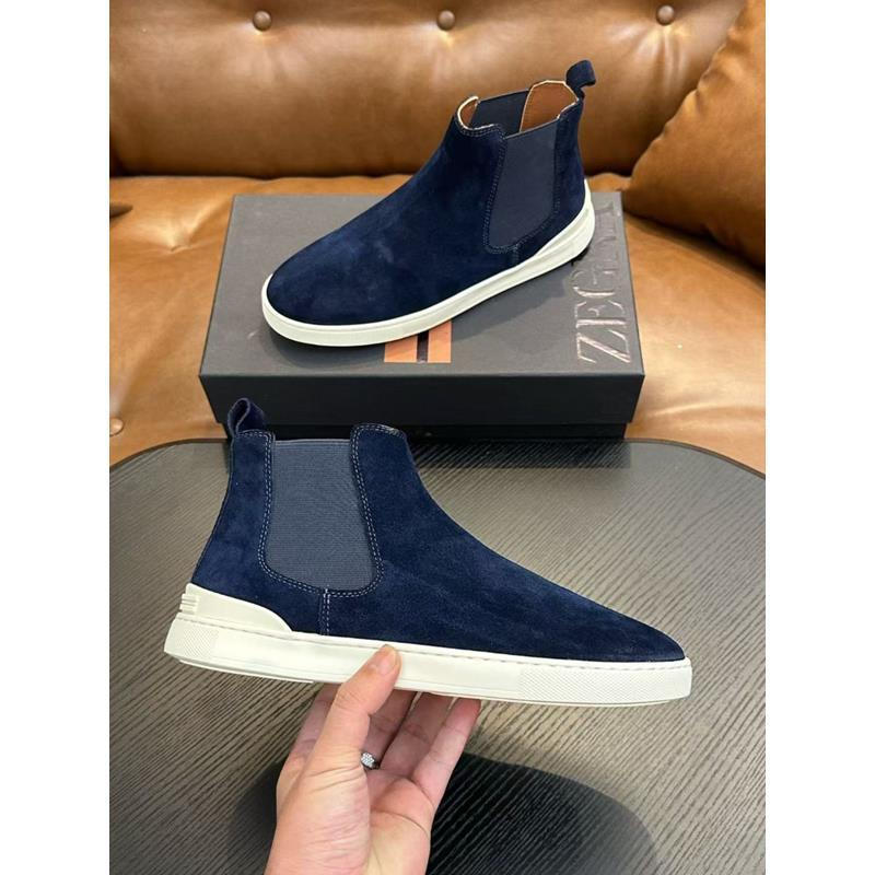 ZEGNA รองเท้าผ้าใบคุณภาพสูงส้นแบนหนังกลับสําหรับผู้ชาย