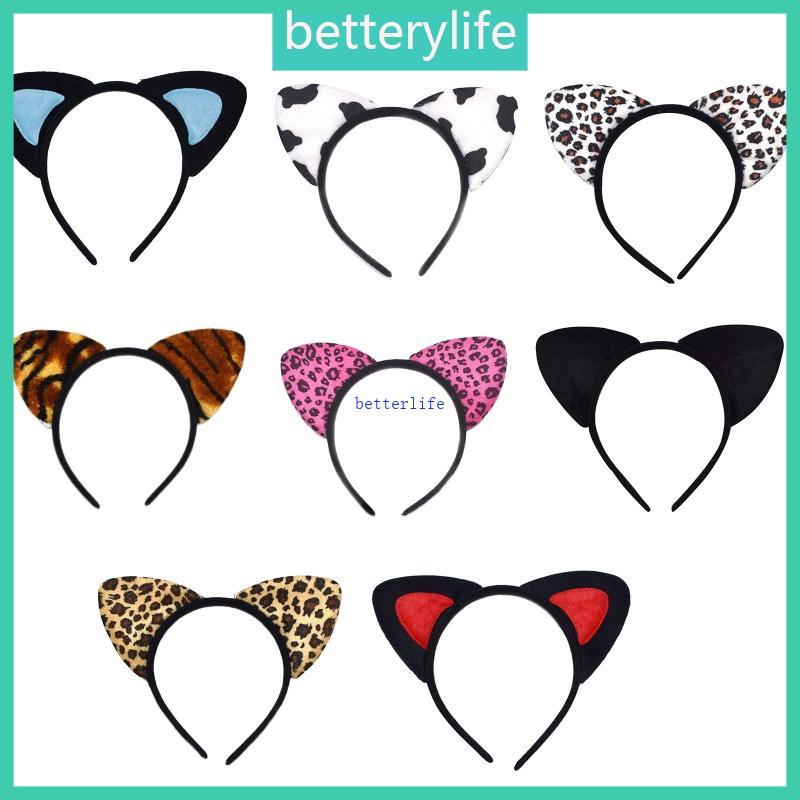 BTF Leopard Cats Ear Headband Cow Tiger Print Hair Hoops Night Party Hairband