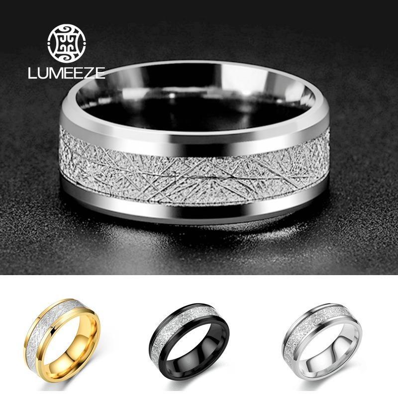 LUMEEZEL 8 มม.แฟชั่นผู้ชายs สีเงินแหวนสแตนเลส Groove Multi-Faceted แหวนสําหรับผู้ชายผู้หญิงแหวนหมั้นของขวัญครบรอบ A301 #