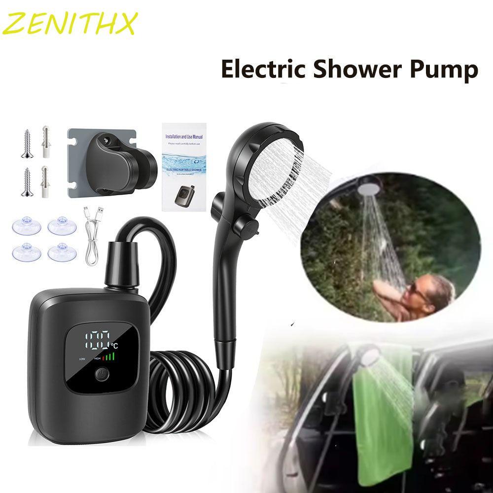 ZENITHX Camping Shower,ชาร์จกันน้ําไฟฟ้า,อุปกรณ์เสริมการเดินทางแรงดันสูงจอแสดงผลดิจิตอลชุดหัวฝักบัวกลางแจ้งชายหาด