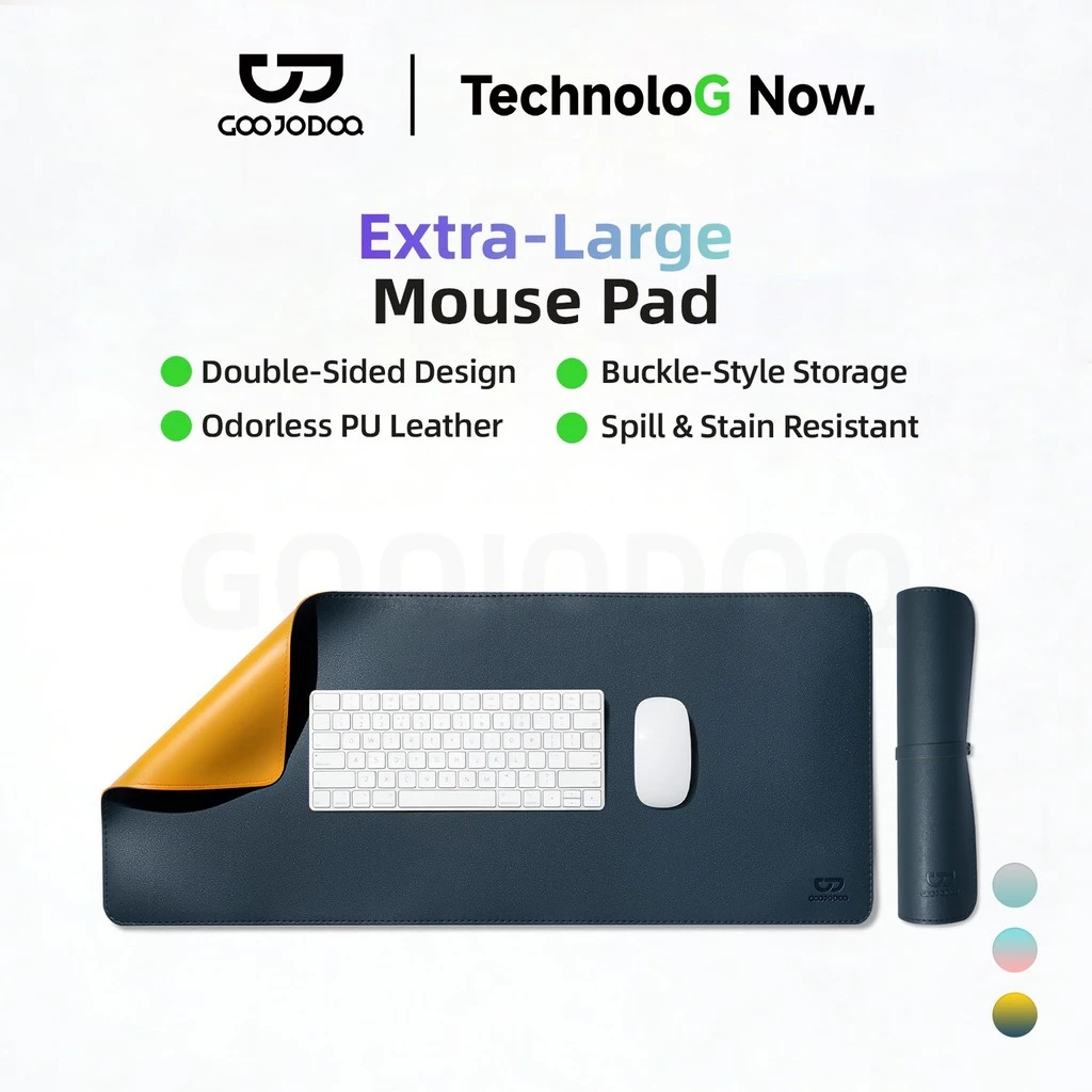 GOOJODOQ แผ่นรองเมาส์หนังสองด้าน 70x30 ซม. ขนาดใหญ่กันน้ําและรอยขีดข่วนทนทานและจัดเก็บง่าย