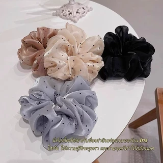 Sanli ยางรัดผมลายจุดสไตล์ฝรั่งเศส ยางรัดผมทรงมวยไล่เฉดสีมุก ยางรัดผมทรงหางม้า