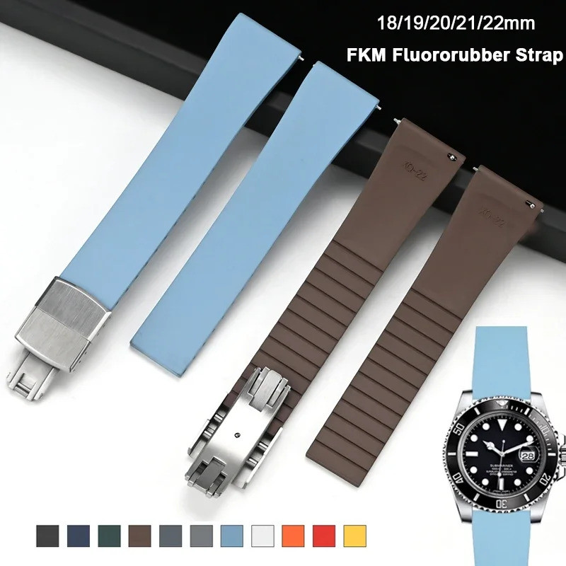 18 มม.19 มม.20 มม.21 มม.22 มม.FKM Fluoro สายนาฬิกายาง Quick Release Universal พับสายคล้องคอสร้อยข้อม