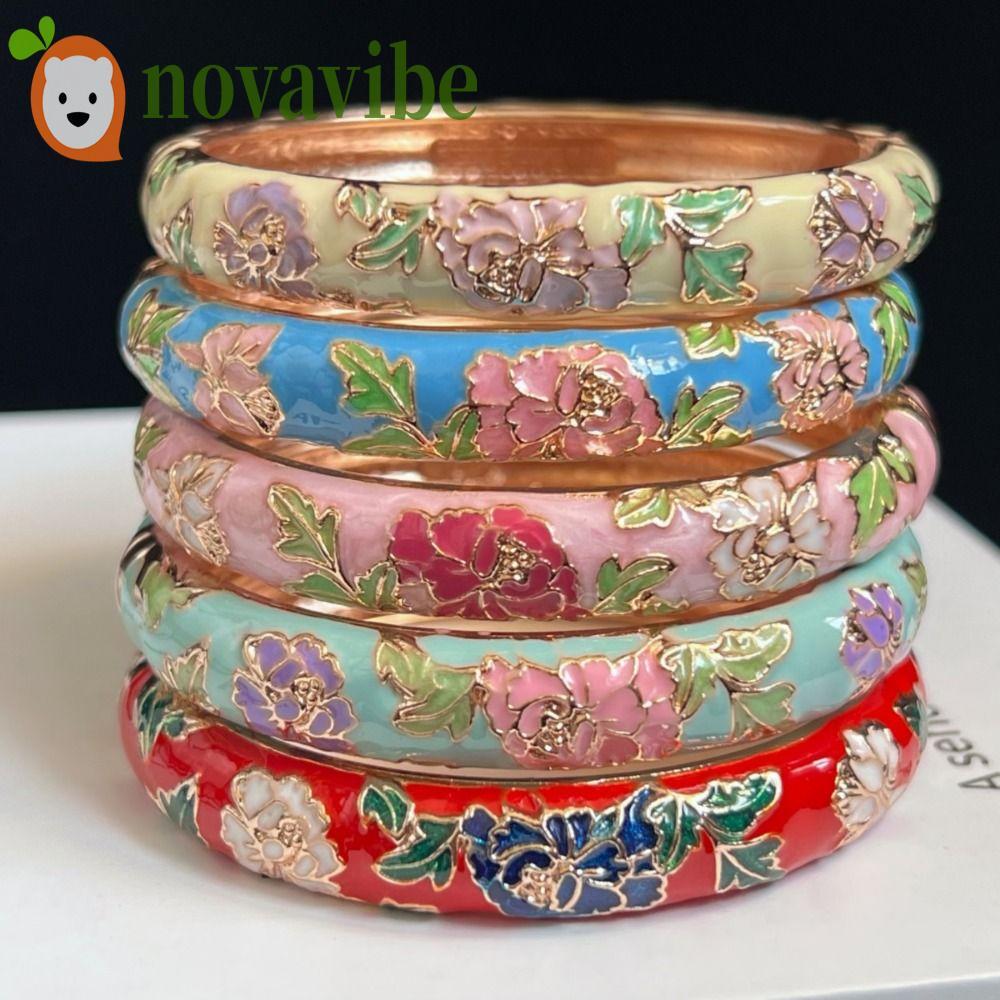 สร้อยข้อมือCloisonneแบบจีน มีลายดอกโบตั๋นเก่าแก่และเทคนิคFiligree สไตล์ฮาวายคลาสสิก เครื่องประดับสำหรับผู้หญิง เป็นของขวัญที่สวยงาม